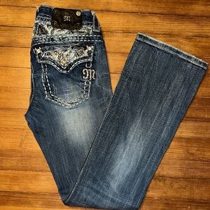 Miss Me Blue Boot Cut Jeans with Embellished Pockets